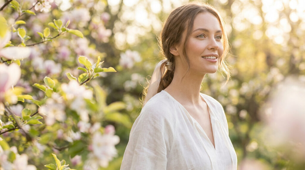 schöne junge Frau im Frühling