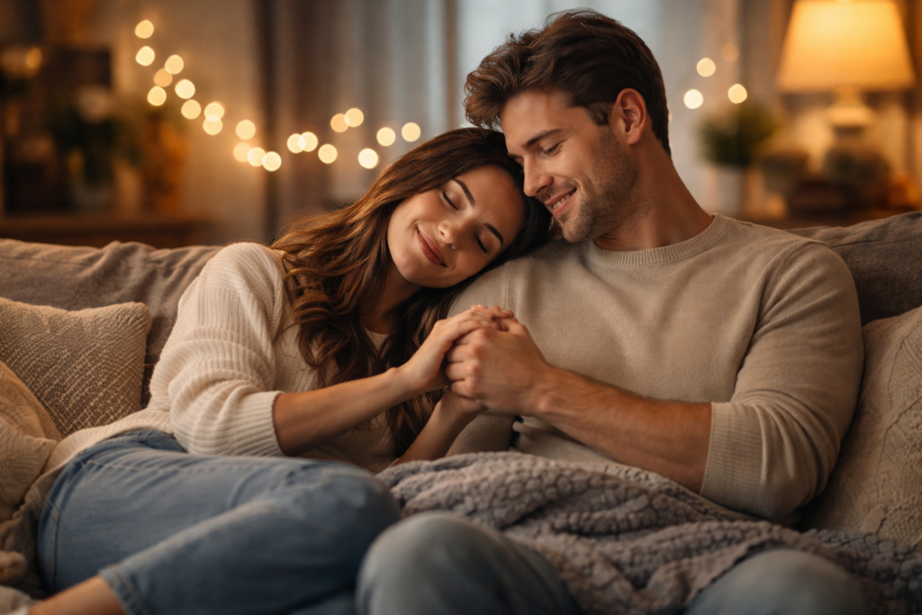 vertrautes Paar im Wohnzimmer